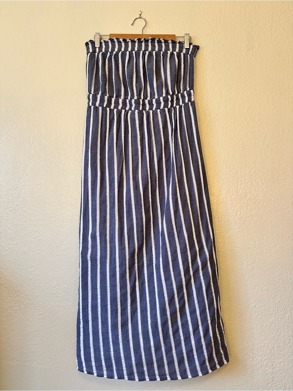 Cynthia Steffe Blue and White Striped Strapless Maxi Summer Dress